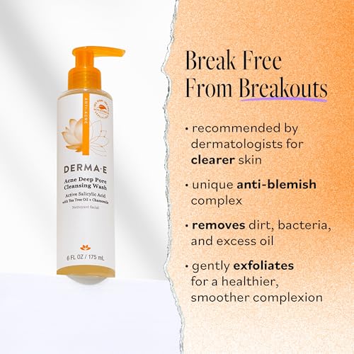 Derma E Acne Deep Pore Cleansing Wash – Blemish Control Facial Cleanser with Salicylic Acid, 6 fl oz