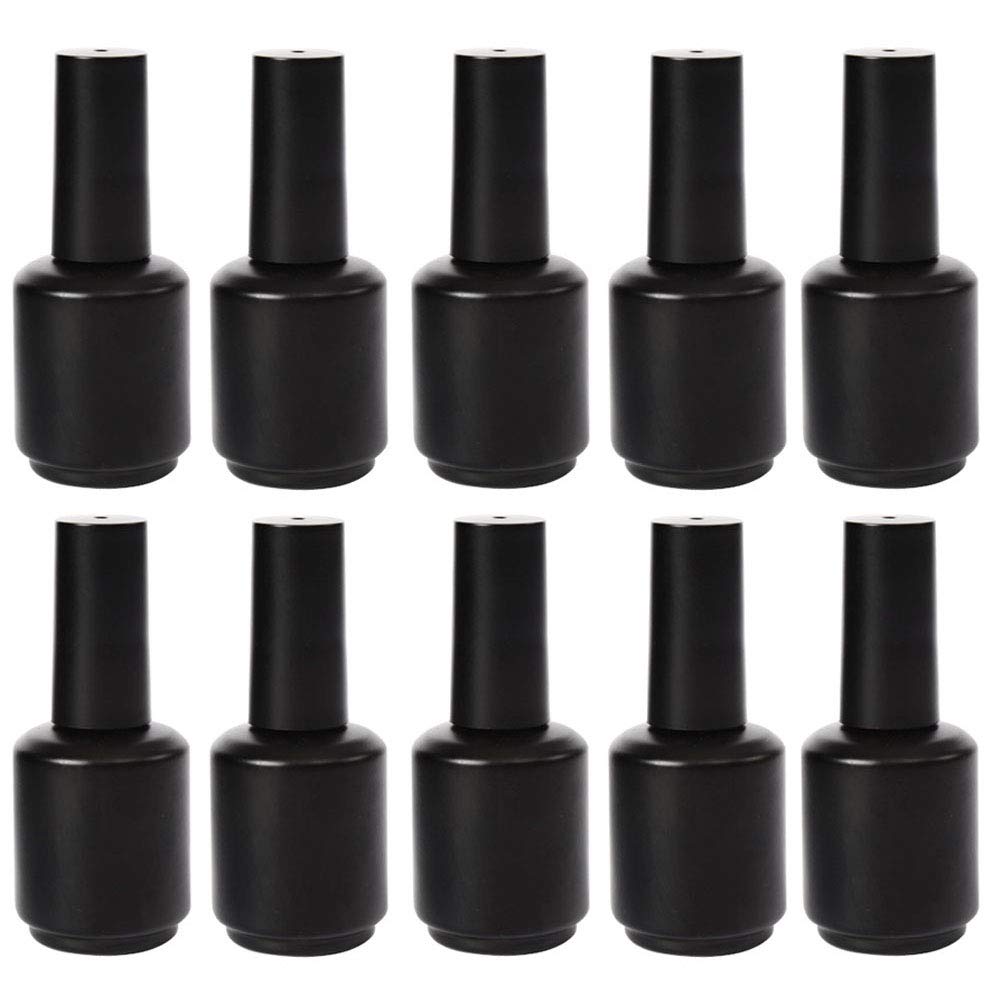 Teensery 10 Pcs 15ml Glass Nail Polish Bottles Empty Refillable Nail Polish Bottle Containers with Brush Cap for Nail Art Sample (Black)