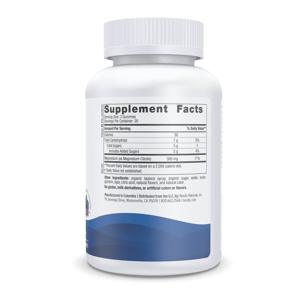 Nordic Naturals Magnesium Gummies for Adults, Blueberry Lavender Flavor - 60 Gummies - Vegan Magnesium Supplement for Mind, Mood, and Cardiovascular Support - Non-GMO - 20 Servings