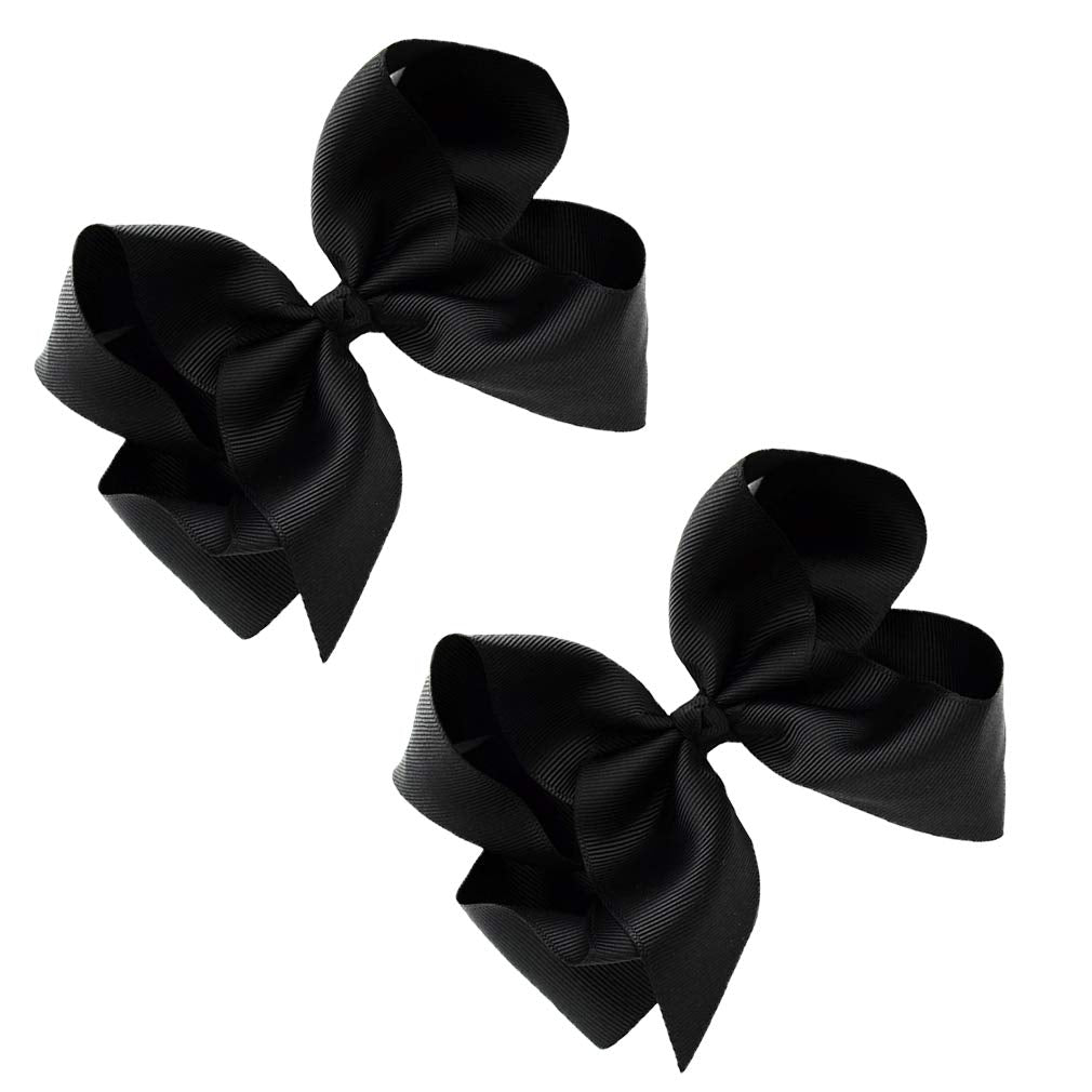 DEEKA 2 PCS 6 Big Hand-made Grosgrain Ribbon Solid Color Hair Bows Alligator Clips Hair Accessories for Little Teen Toddler Girls Kids Set of 2 -Black