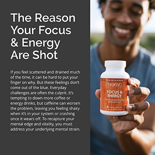 Dr Amen BrainMD Focus & Energy - 120 Capsules - Mental Endurance Booster, Promotes Concentration & Attention - Caffeine Free, Gluten Free - 30 Servings