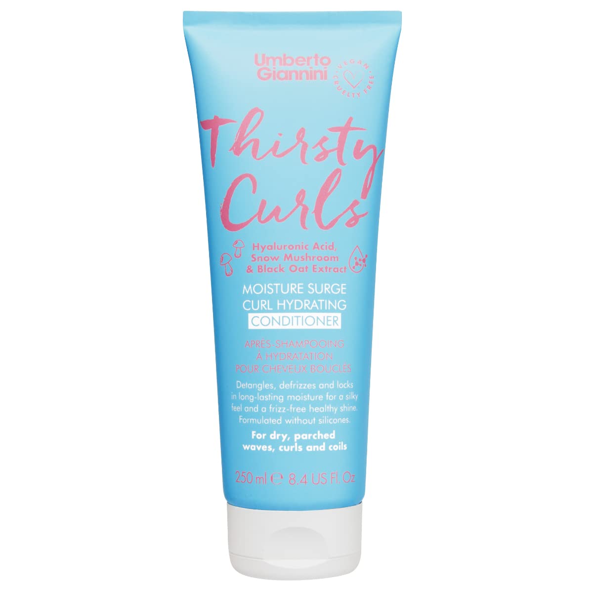 Umberto Giannini Thirsty Curls Moisture Surge Curl Hydrating Conditioner 8.4 fl Oz - for Dry & Dehydrated 2a-4c Curly, Wavy & Coily Hair - Vegan & Cruelty Free - Silicone, Sulfate & Paraben Free