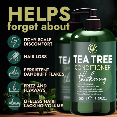 Tea Tree Shampoo & Conditioner Set | Thinning Hair Loss Treatments for Men and Women | Soothes Itchy Scalp & Dandruff | Boosts Hair Growth & Reduces Hair Loss | Sulfate & Paraben Free
