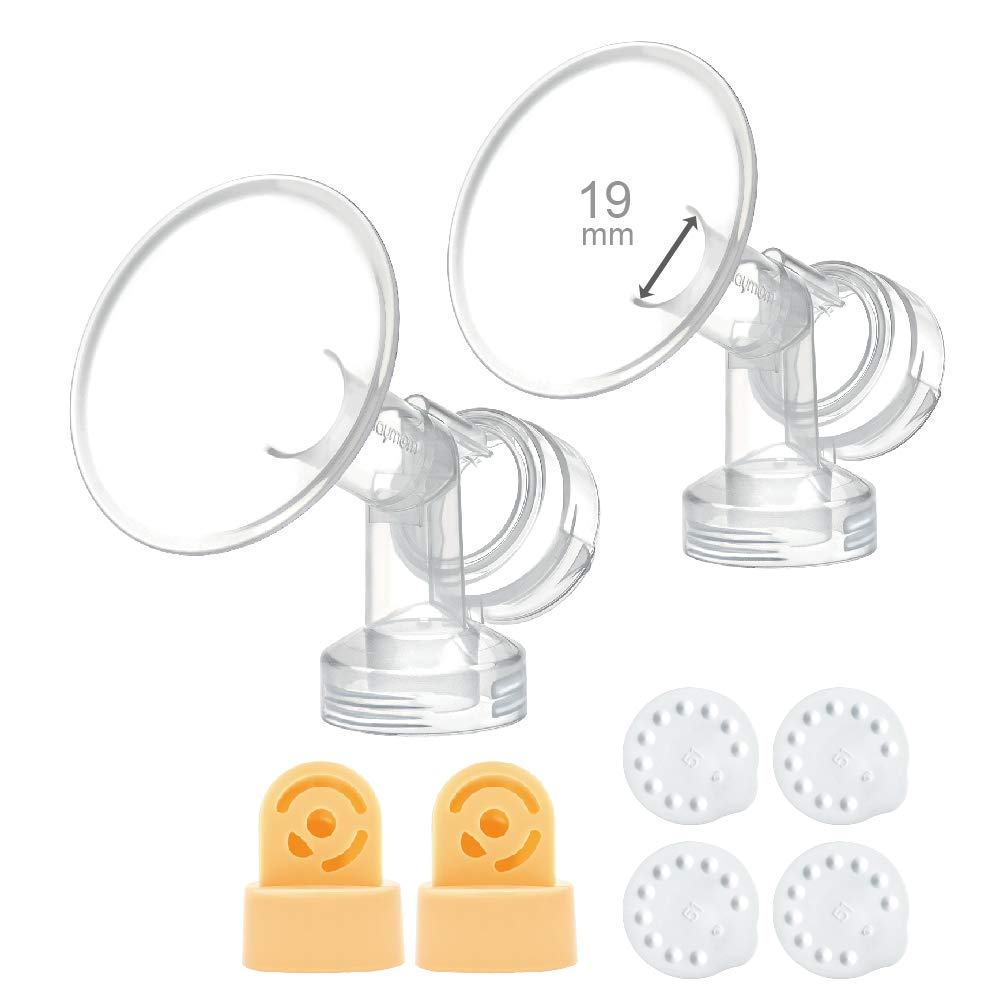 Maymom Brand 19 mm 2xOne-Piece Small Breastshield w/Valve and Membrane Compatible with Medela Breast Pumps; Extra Small Shield Non-Detachable Clear