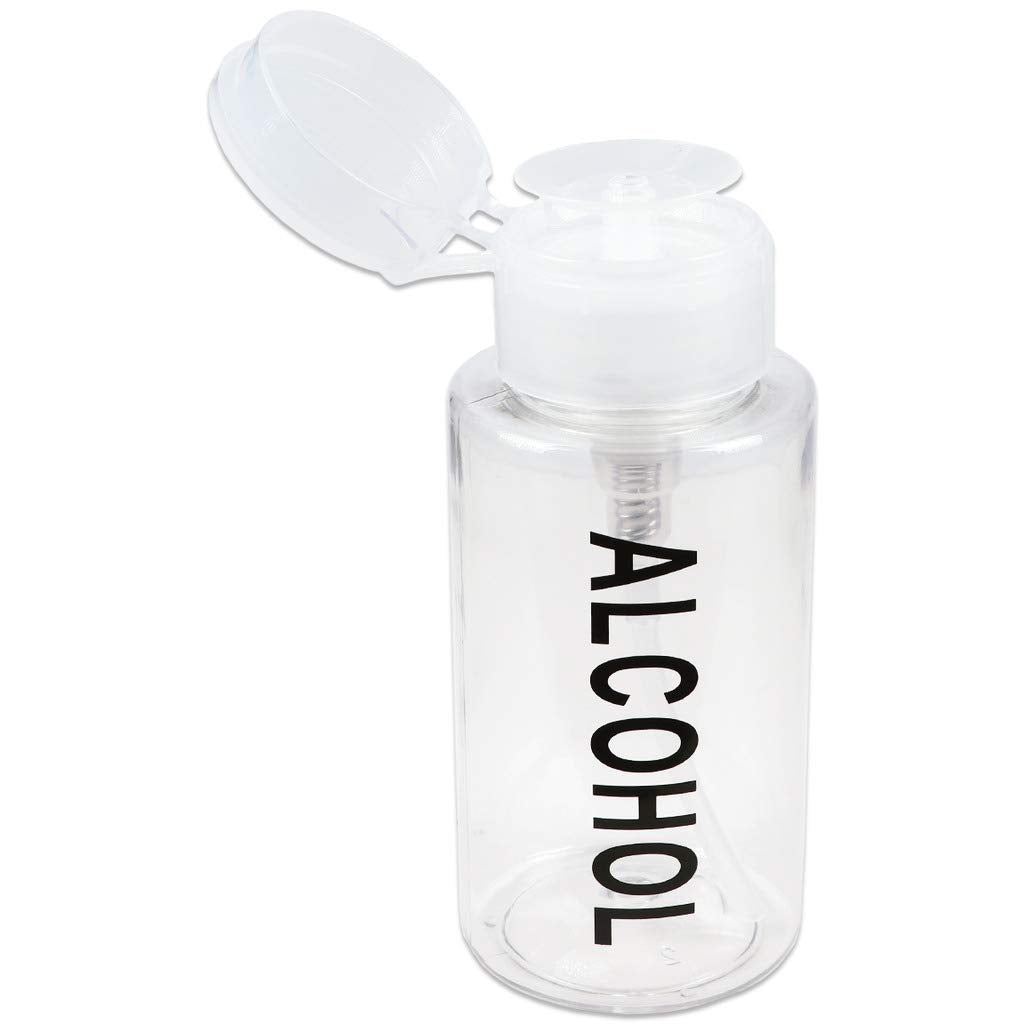 Beauticom Push Down Alcohol Dispenser- Clear Bottle- Labeled - 6 Oz Bottle
