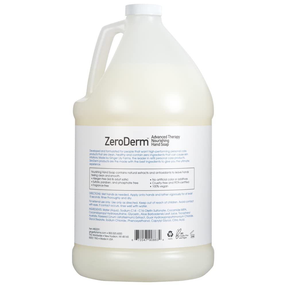 Ginger Lily Farms Botanicals ZeroDerm Advanced Therapy Nourishing Liquid Hand Soap Refill 100% Vegan Cruelty-Free Fragrance-Free, Unscented, 128 Fl Oz