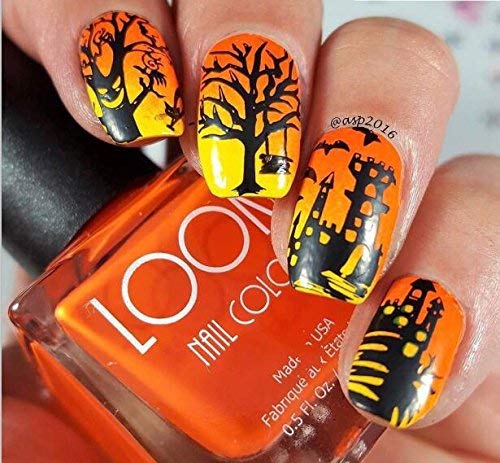 PUEEN Nail Art Stamping Plate - Halloween Party 01 - Theme Park Collection 125x65mm Unique Nailart Polish Stamping Manicure Image Plates Accessories Kit - BH000725