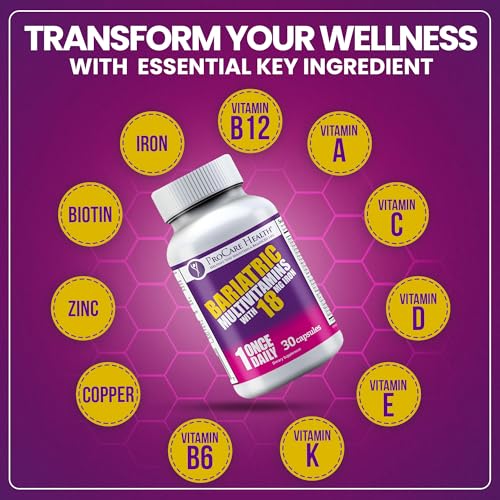ProCare Health Bariatric Multivitamin with Iron 18mg (30 Easy to Swallow Capsules) - Post Op Bariatric Vitamins for Gastric Bypass Pills - Bariatric Must Haves for Sleeve Patients (1 Month Supply)
