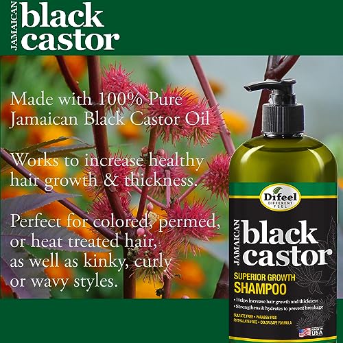 Difeel Jamaican Black Castor Superior Growth Shampoo and Conditioner Set - 2-PC Gift Box, for Normal, Dry, Damaged, Thinning, Frizzy Hair, Sulfate & Paraben Free, 33.8oz Each