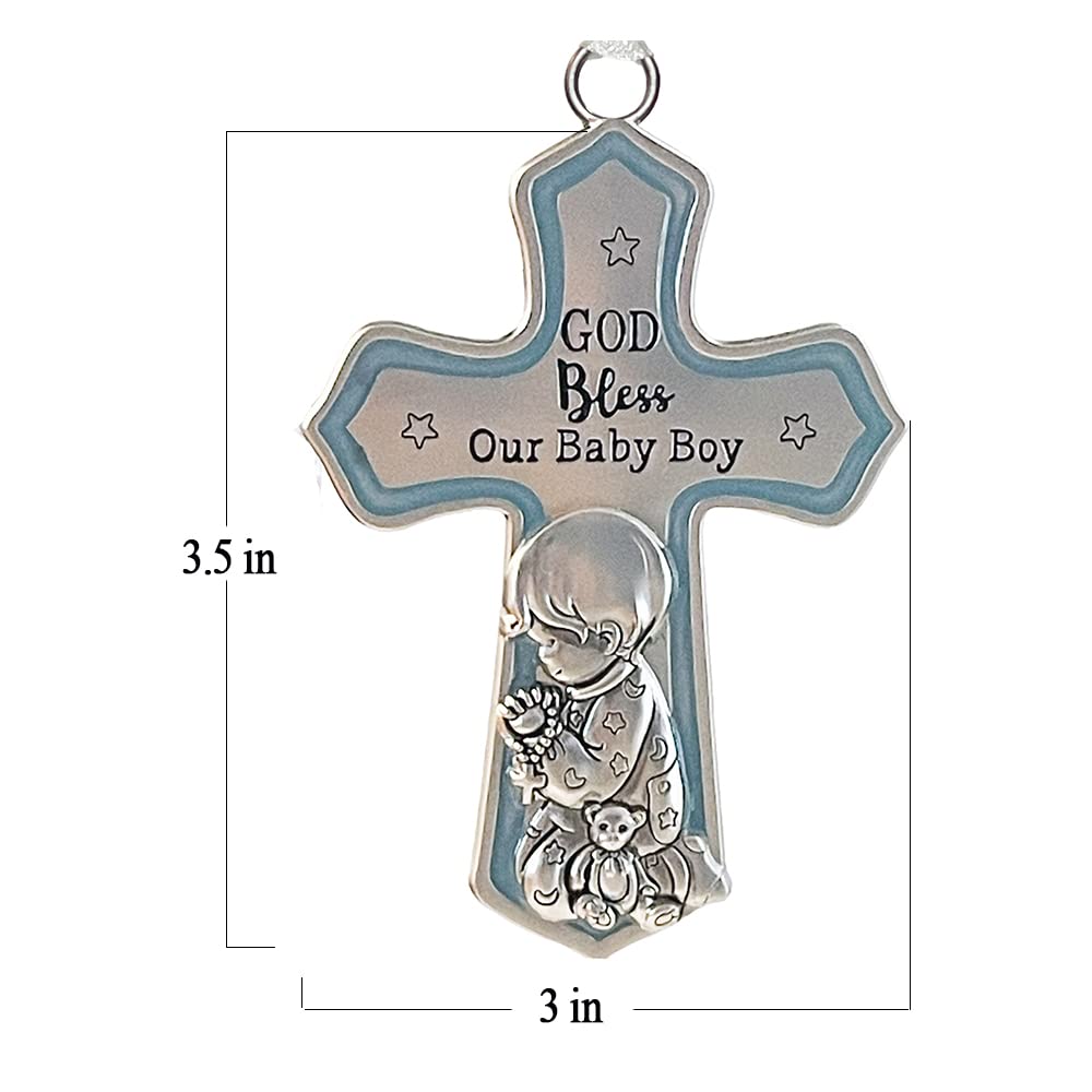 Ganz Ornate Crib Cross Baby Boy Baptism Gifts for Boy, Christening Gifts for Boys, Baptismal Gifts for Boys, Baby Shower Crib Medal Praying Boy, God Bless Our Baby Boy Nursery Wall Cross Décor