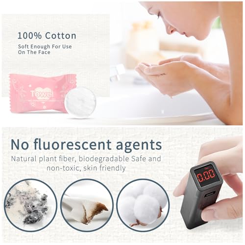 Classycoo Compressed Towel 100 PCS Mini Tablets Disposable Portable Face Towel Cotton Coin Tissue for Travel, Camping, Hiking, Sport,Beauty,Home Hand Wipes, Outdoor Activities (Rose Pink, Thick)
