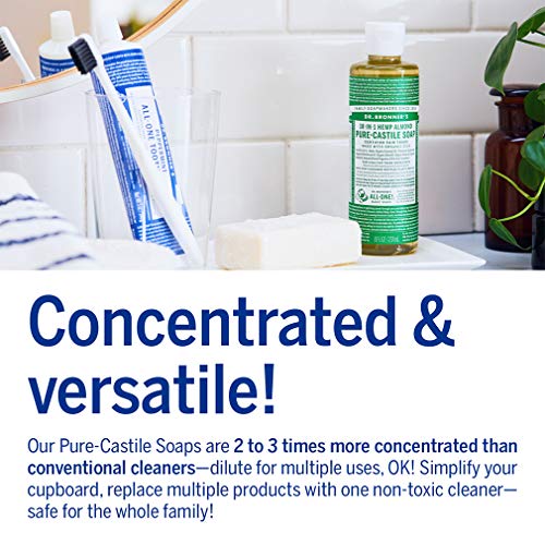 Dr. Bronner's - Pure-Castile Liquid Soap (Almond, 8 ounce) - Made with Organic Oils, 18-in-1 Uses: Face, Body, Hair, Laundry, Pets and Dishes, Concentrated, Vegan, Non-GMO
