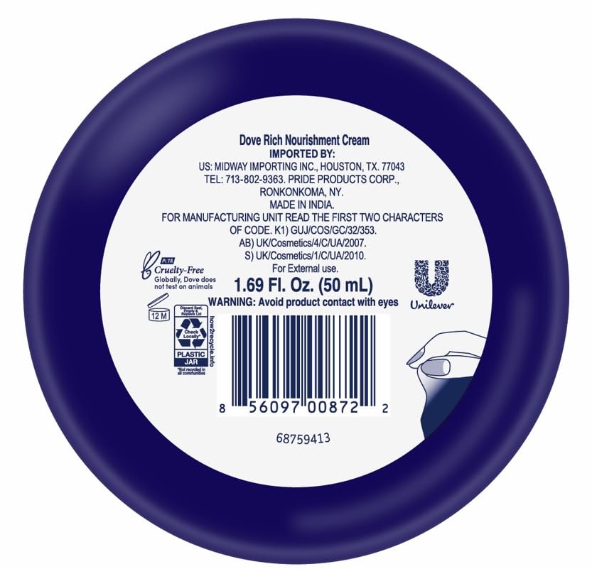 Dove Rich Nourishment Body Cream 6-Pack – 48H Moisturizing Cream for Extremely Dry Skin, Travel-Size, 1.69 Fl Oz Ea