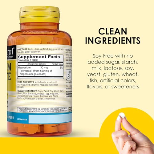 Mason Natural Magnesium Gluconate 550 mg, 100 Day Supply for Normal Healthy Heart and Nervous System Support