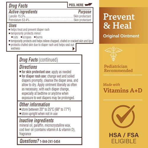 A+D Original Diaper Rash Ointment, Prevents & Protects Diaper Rash, Moisturizes & Heals Dry Skin With Vitamins A&D, 16oz Jar
