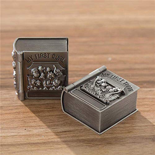 First Curl and First Tooth Keepsake Box for Kids Metallic Engraved Cute Shape, Silver Tooth Holder, Tooth Collection Organizer, Great Gift Idea for Babies to Keep The Childhood Memory (Book)
