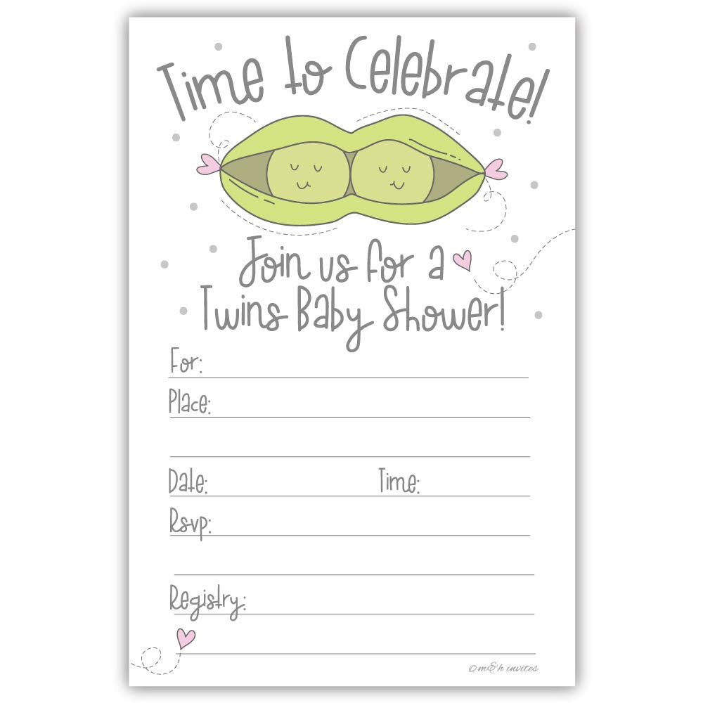 Peas in a Pod Twins Baby Shower Invitations with Envelopes (20 Count)
