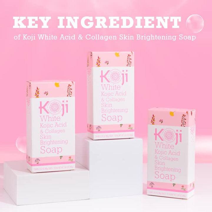 Koji White Kojic Acid & Collagen Skin Brightening Soap for Face & Natural Glowing Skin - Moisturizer, Body Cleansing Bar, Reduce the Appearance of Wrinkles, Vegan, Paraben-Free, 2.82 oz (2 Bars)