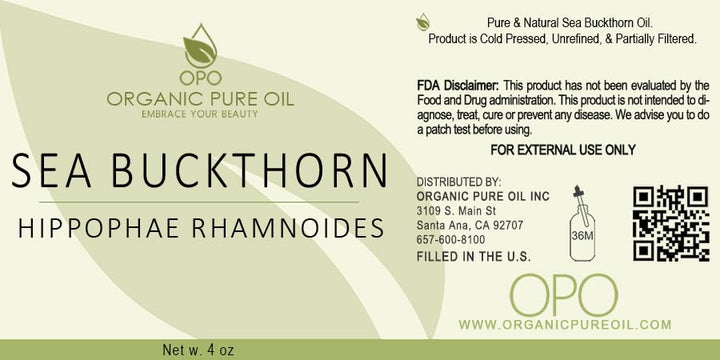 organic pure oil OPO Sea Buckthorn Oil - 4 oz Glass & Dropper - Pure Natural Cold Pressed Unrefined Partially Filtered Extra Virgin for Face Skin Body Hair Nails Cuticles