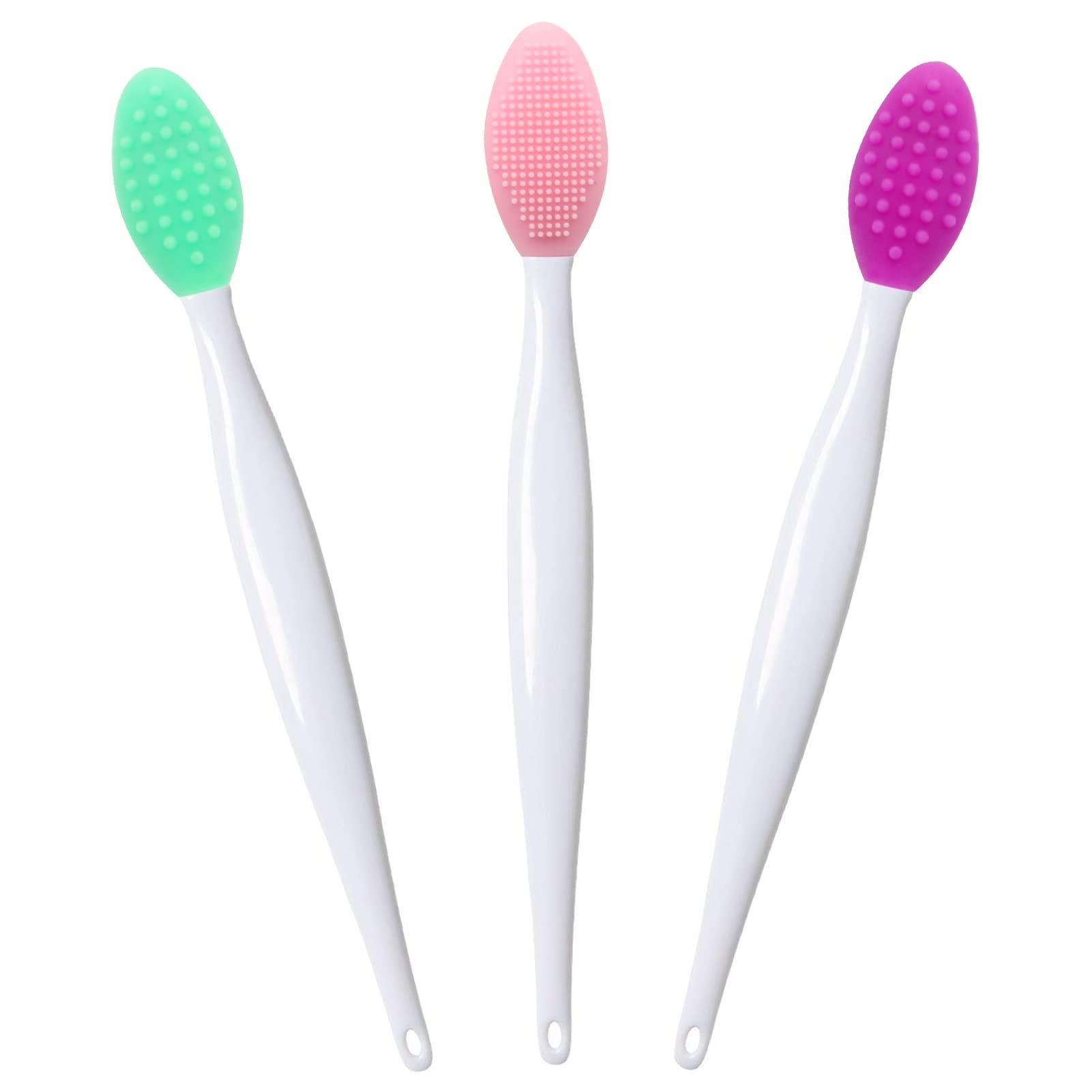 Lip Scrub Brush Lip Brush Tool,Double-Sided Silicone Exfoliating Lip Brush,Gentle Lip Exfoliator Scrubber Brush for Smooth,Soft,Bright,and Healthy Lips(3 PCS) 3 Colors