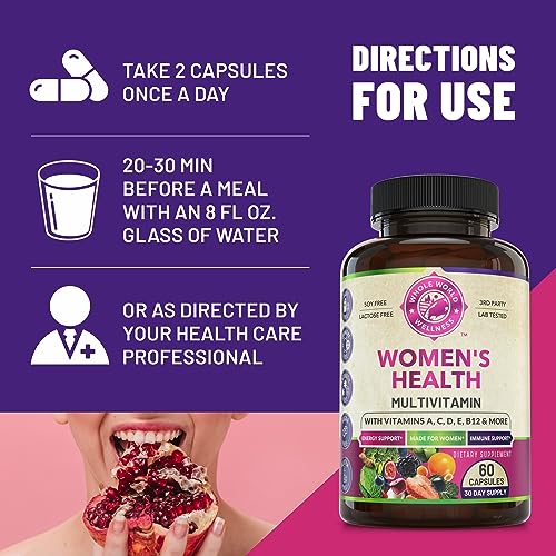 Womens Daily Multivitamin Multimineral Supplement for Energy, Mood, Focus, Hair, Skin & Nails. Made for Women with 30+ Nutrients, Fruit & Energy Blend. Womens Vitamins 60 Capsules. Made in the USA.