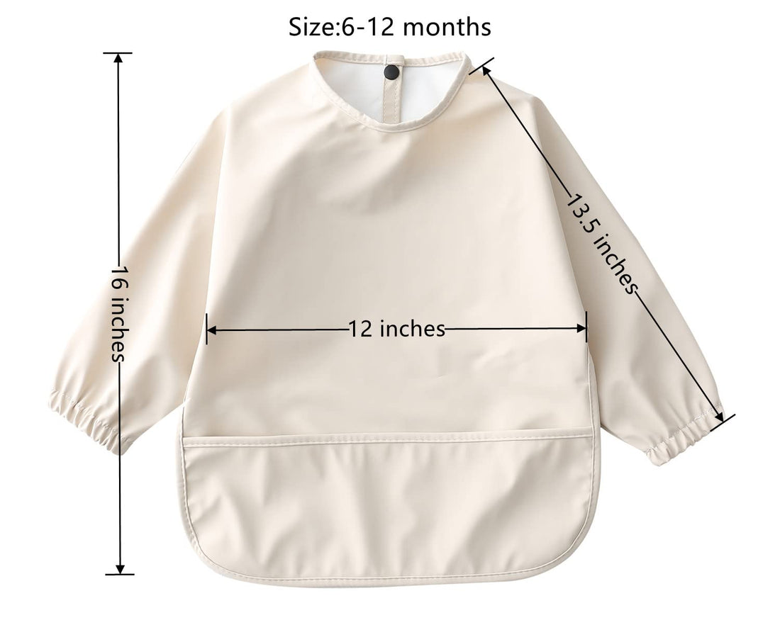 GZMM Waterproof Baby Bibs,Infant Toddler Long Sleeve Feeding Bib With Food Catcher,Wipe Clean & Washable