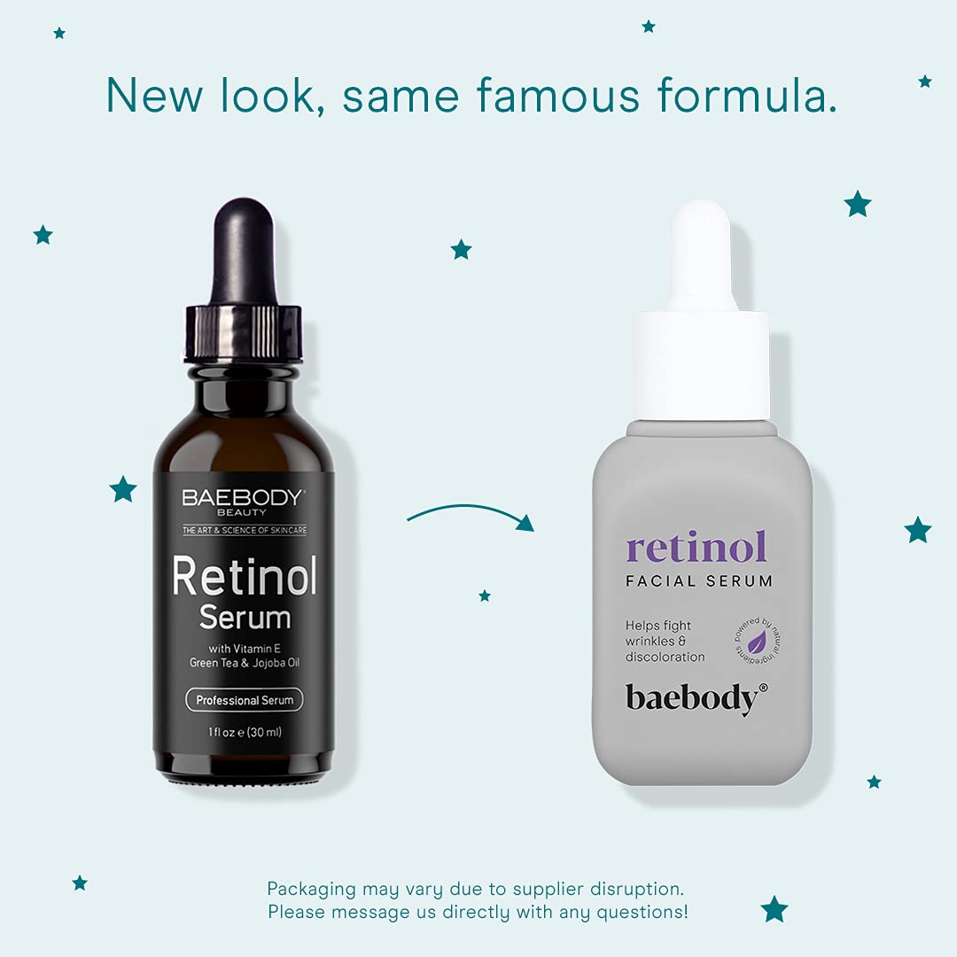Baebody Retinol Serum 2.5% for Face, Professional Anti-Aging Topical Facial Serum, Anti-Wrinkle & Reduce Fine Lines, Clinical Strength Organic Ingredients w Vitamin E, Hyaluronic Acid, Jojoba Oil 1oz