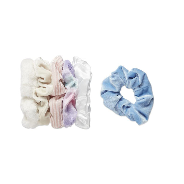 The Original ScrunchieÃ‚® Girls Fashion Gift Set Includes 6 Unique Designs: Pastel Rainbow Velvet, Cream Velour, Pink Velvet, White Faux Fur, Blue Velour, White Satin in Presentation Box