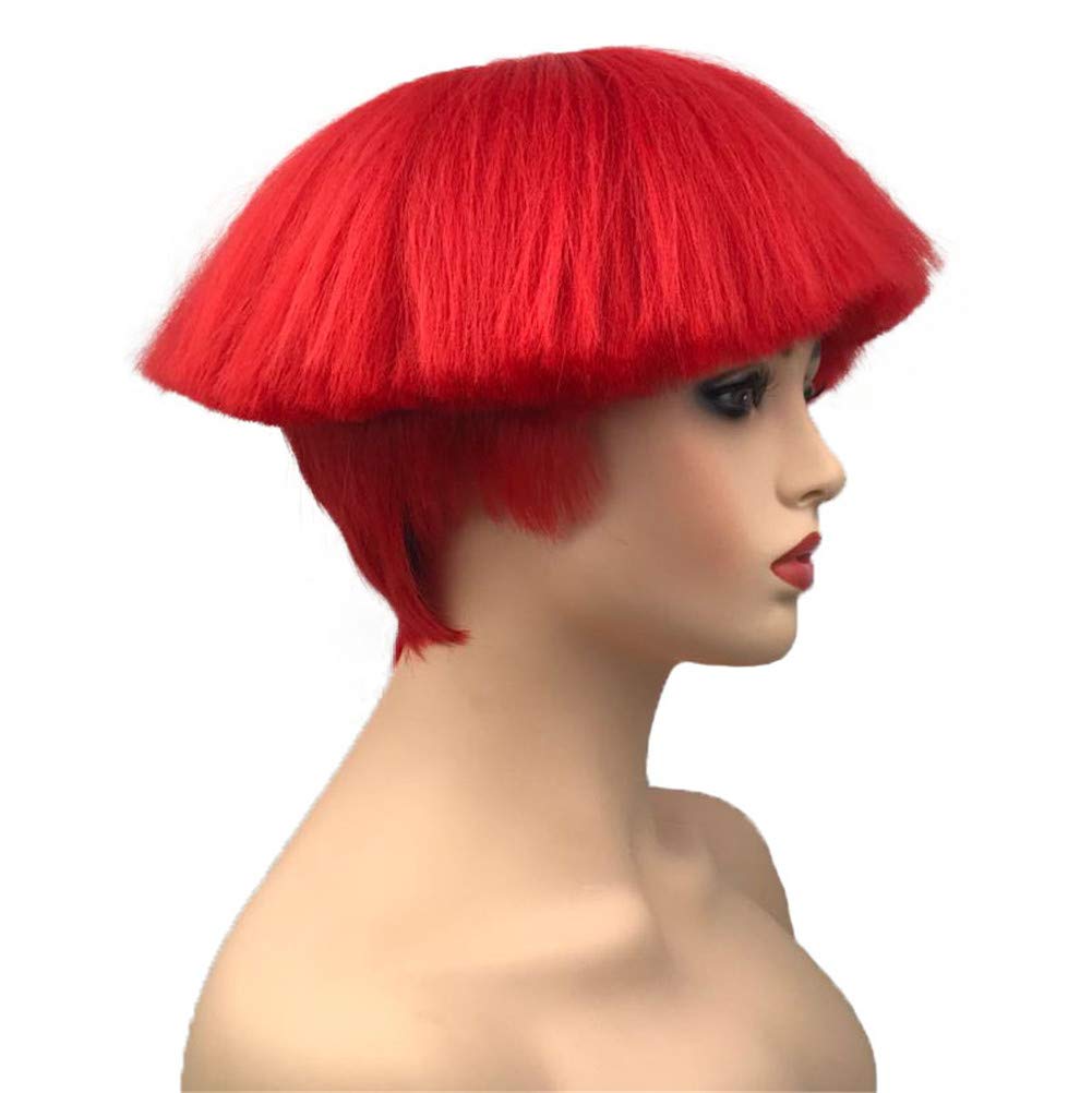 #113 Red: Aimole Short Yaki Straight Synthetic Wigs Red Mushroom Head Wig Bowl Haircut Wigs Bob