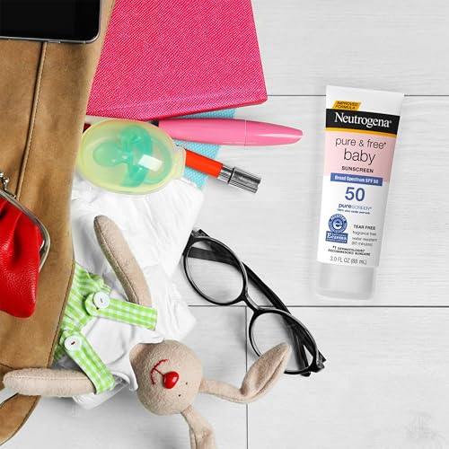 Neutrogena Pure & Free Baby Mineral Sunscreen Lotion with Broad Spectrum SPF 50 & Zinc Oxide, Water-Resistant, Hypoallergenic & Tear-Free Baby Sunscreen, Paraben-Free, Dye-Free, 3 fl. oz