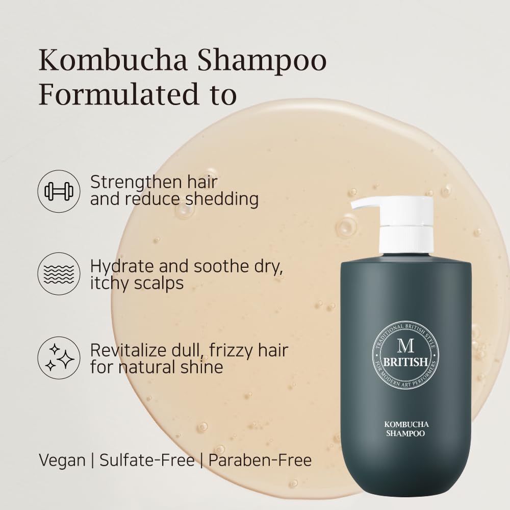 BRITISH M Kombucha Shampoo 10.15 fl. oz – Scalp Detox, Hydrate & Strengthen, Promote Hair Growth, Paraben & Sulfate-Free, Vegan Formula for All Hair Types