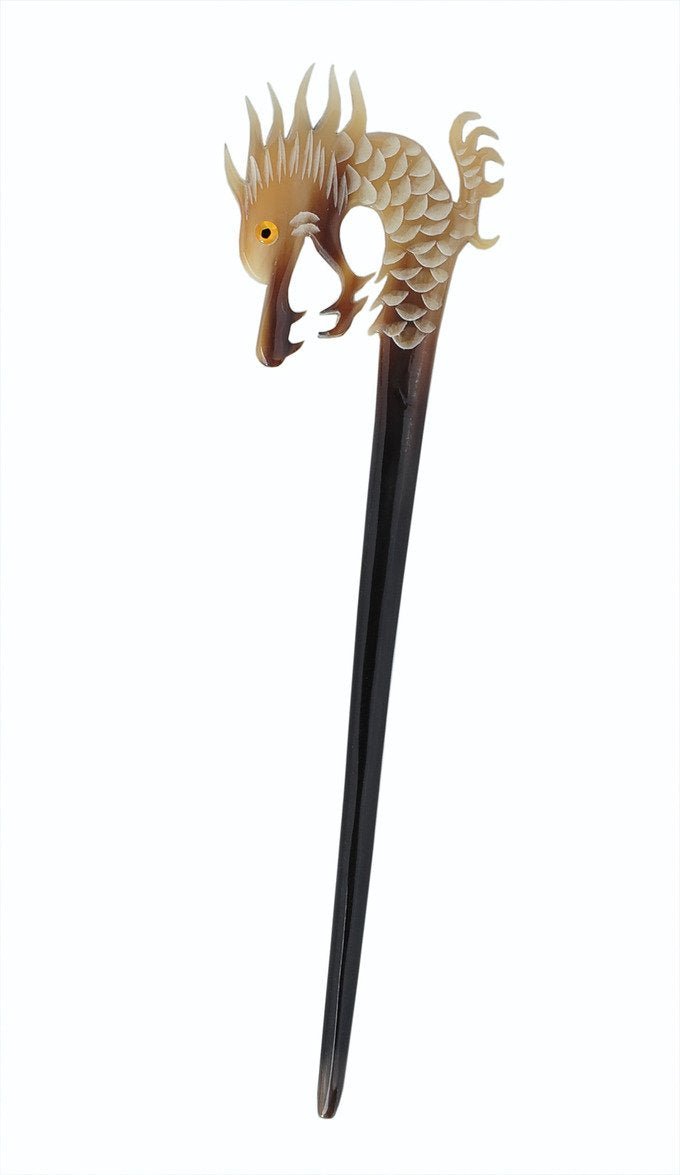 Marycrafts Light Shade Buffalo Horn Dragon Carved Hairstick, Hair Stick, Hairpick Hair Accessories, Hair Jewelry Handmade 7