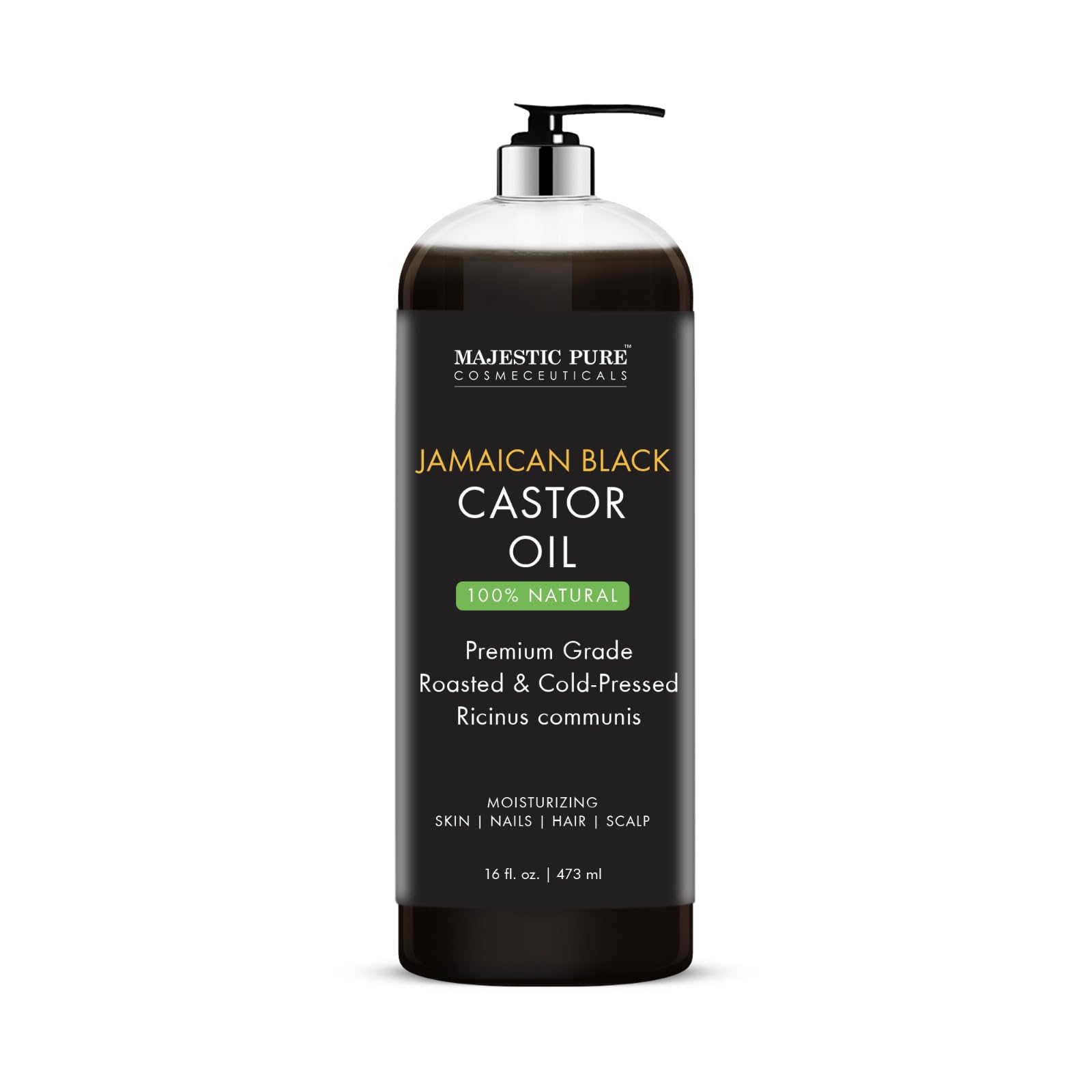 MAJESTIC PURE Pure Jamaican Black Castor Oil for Hair Care, Strengthening, Nourishing, and Volumizing Formula - Non GMO Verified, 16 Fl Oz