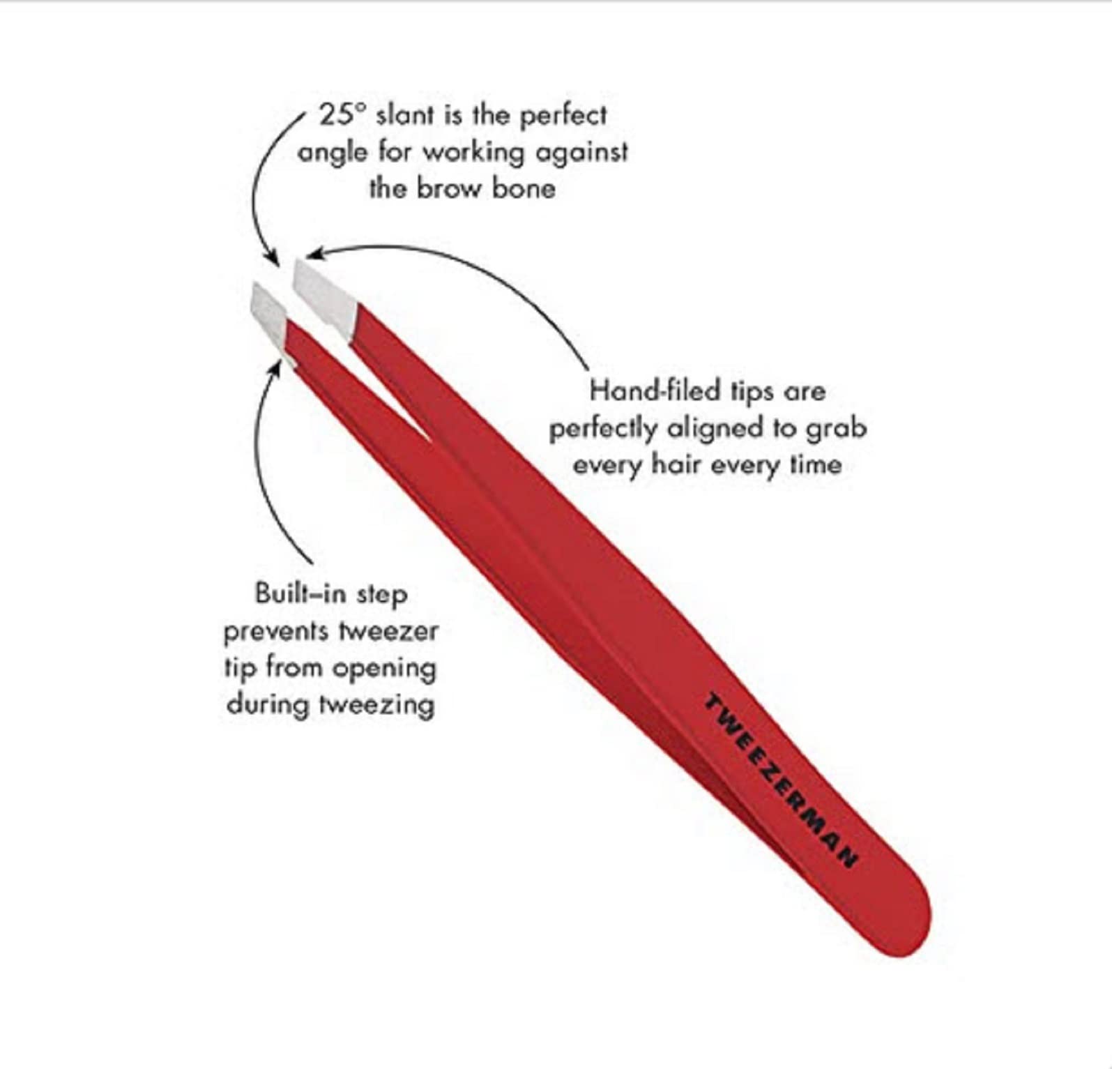 Tweezerman Stainless Steel Slant Tweezer, Signature Red