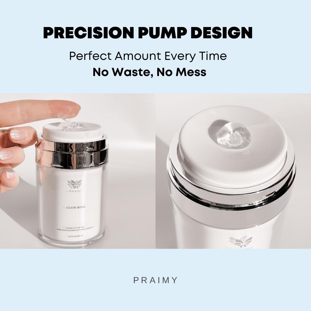 PRAIMY GLOW ROSE Premium Microcurrent Conductive Gel for Face | Facial RF Treatment Microcurrent Activator with Hyaluronic Acid, Collagen & Vitamin C for All Devices NuFace, FOREO, ZIIP (3.3oz)