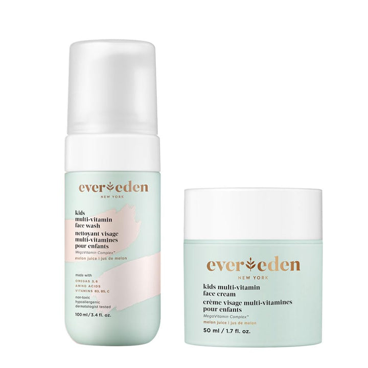 Evereden Kids Happy Face Duo (Melon Juice) - Multi-Vitamin Kids Face Wash & Kids Face Cream Set - Clean & Vegan Skin Care for Kids 3+ - Moisturizing, Nourishing, & Protective Kids Skin Care Set