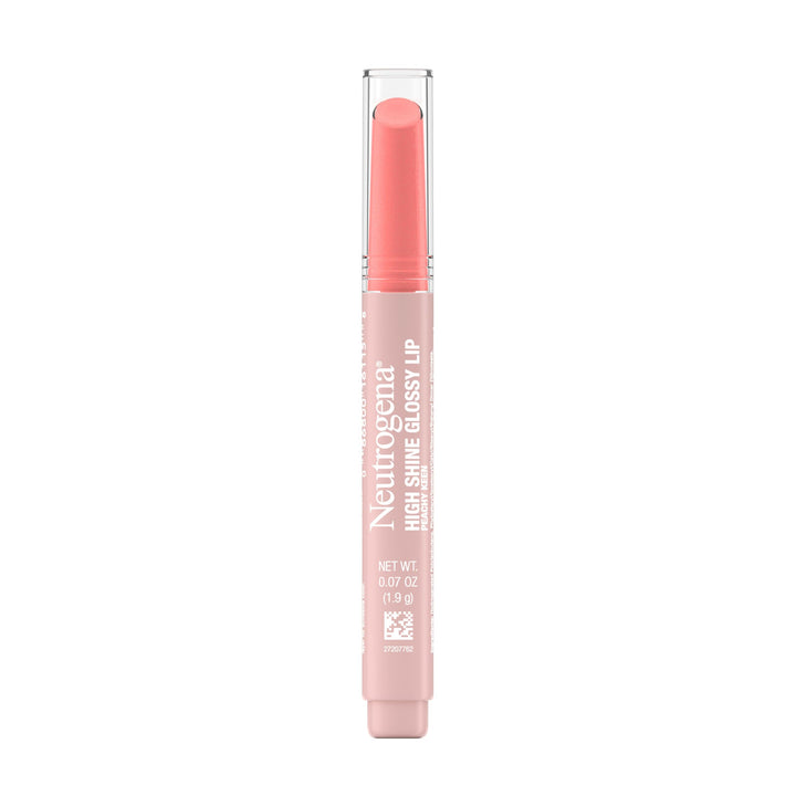 Neutrogena High Shine Glossy Lip, Nourishing Lip Gloss with Maracuja Oil, Antioxidant Vitamin E & Vitamins, Non-Retractable, Buildable Pigmented Color, Peachy Keen Shade, 0.07 oz