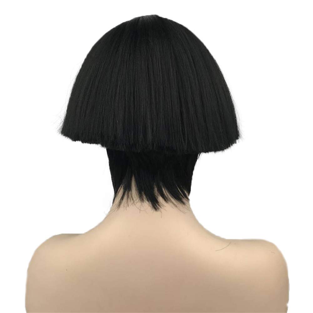 #1B Black: Aimole Short Yaki Straight Synthetic Wigs Black Mushroom Head Wig Bowl Haircut Wigs Bob