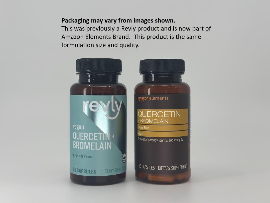 Amazon Elements Quercetin + Bromelain, 500 mg Quercetin with 150 mg Bromelain, Vegan, Pineapple, 50 Capsules