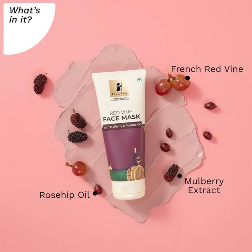 Pilgrim Red Vine Face Mask | Hydrating & Nourishing Overnight Face Pack | with Mulberry Extract & Rosehip Oil | Deep Pore Cleansing & Skin Rejuvenation | 3.53 Oz (100g)