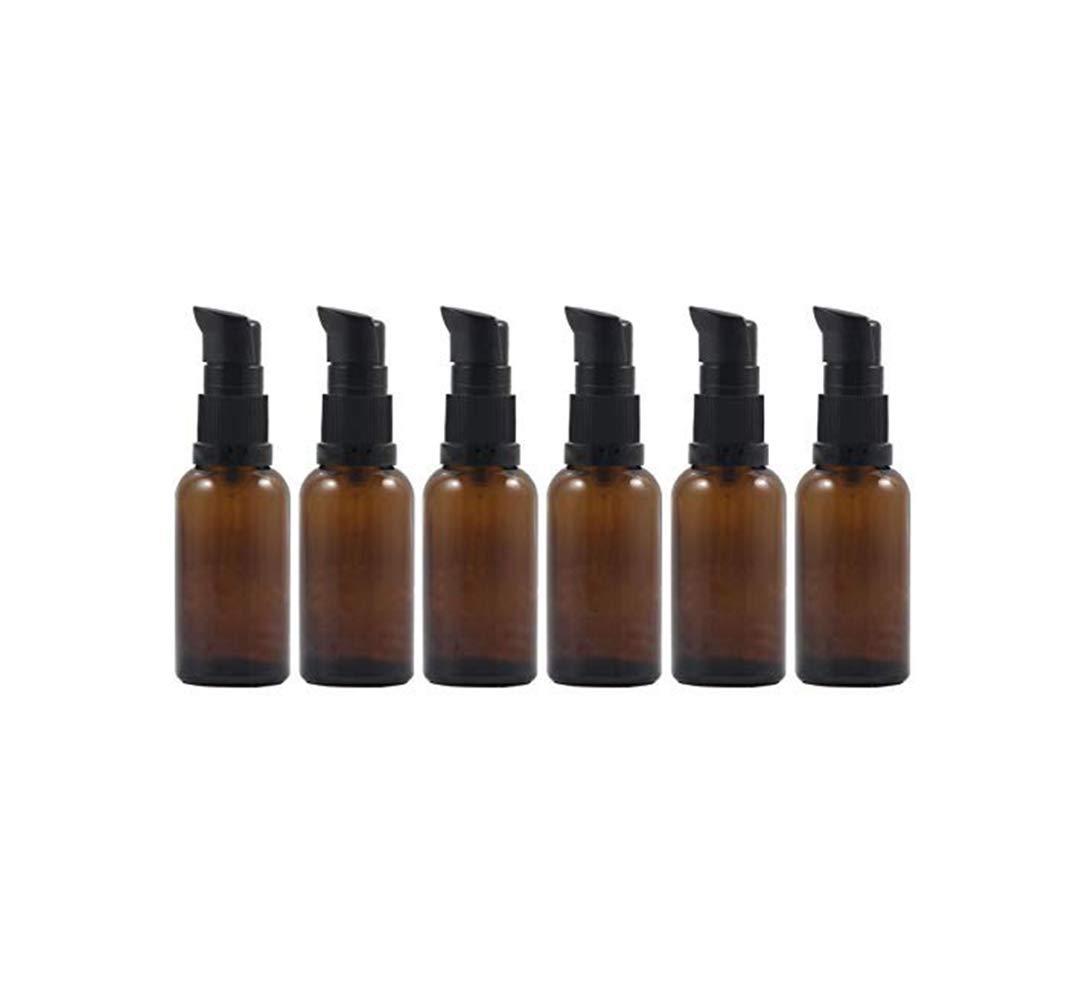 6PCS Empty Refillable Amber Glass Pump Press Bottles Cosmetic Storage Container Vial Jars Holder Pot For Makeup Lotion Emulsion Serum 30ml/1oz