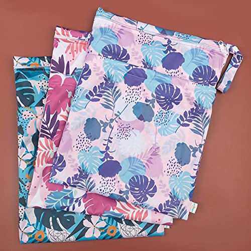babygoal Wet Dry Bags for Baby Cloth Diapers, Washable Travel Bags, Beach, Pool, Gym Bag for Swimsuits & Wet Clothes with Two Zippered Pockets 3 Pack, 3LN19