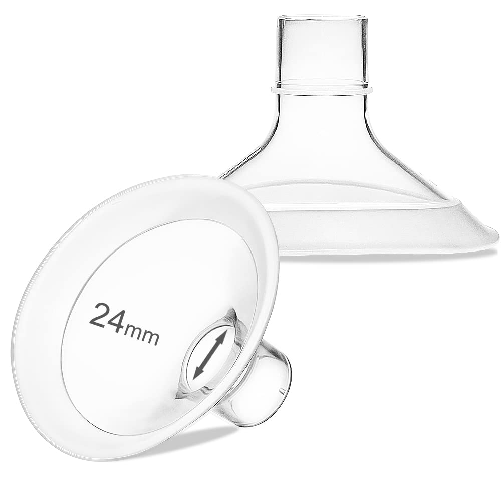 PumpMom 24mm Breast Shields Breast Pump Flanges for Medela, Replace Flange Compatible with Medela Breast Pumps Personalfit Flex Breast Shields, 2pcs (Not Original Medela Pump Parts)