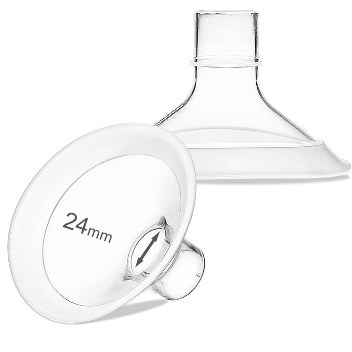 PumpMom 24mm Breast Shields Breast Pump Flanges for Medela, Replace Flange Compatible with Medela Breast Pumps Personalfit Flex Breast Shields, 2pcs (Not Original Medela Pump Parts)