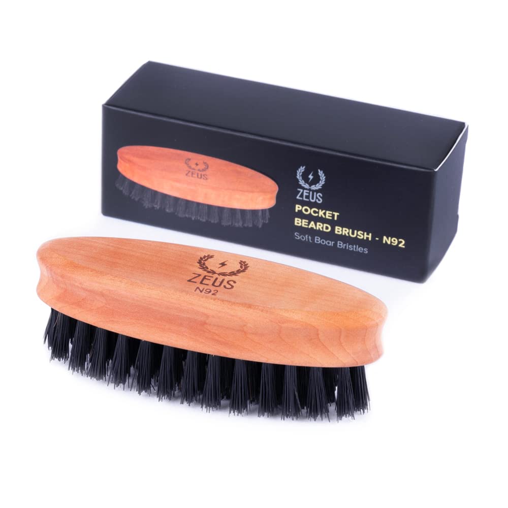 ZEUS 100% Boar Bristle Pocket Beard Brush, Medium-Firm Bristles