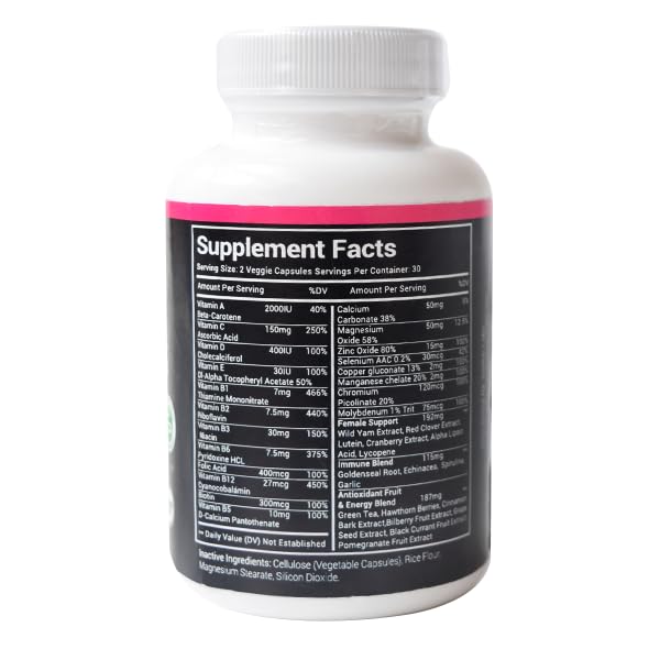 Stellar Labs Low FODMAP Vegan Women's Ultra Multi-Vitamin | Easy to Digest Daily Multivitamin Without Iron | Low Energy Supplement, Female Support | Easy to Swallow Veggie Capsules | 60 Count