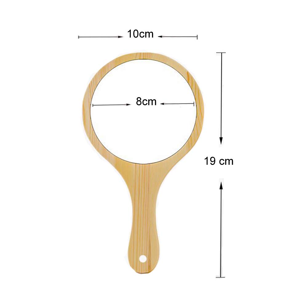 mollensiuer Wooden Handle Portable Round Cosmetic Mirror Handmade Hand Held Mirrors Beauty Vanity Mirrors with Hanging Hole for Home and Travel Makeup Use