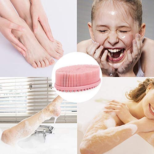 Exfoliating Silicone Body Scrubber Silicone Bath Brush Glowing Skin Silicone Shower Loofah for Gentle Exfoliating Long Lasting Lathers Well & More Hygienic Than Traditional Loofah Body Brush (Pink)