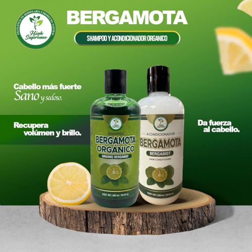 Shampoo Organic Bergamot + Conditioner (16.9 fl oz) with Aloe Vera & Rosemary | SHAMPOO ORGÁNICO BERGAMOTA con Sábila & Romero + Acondicionador 16.9 fl oz + ACEITE BERGAMOTA 125 m