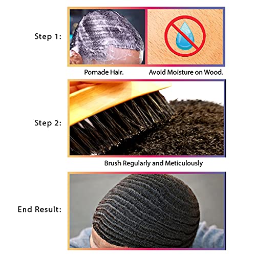 Wolfin Pro- Premium Curved 360 Wave Brush, 100% Natural Schima Superba Wood with Reinforced Pure Black Medium Boar Hair Bristle - Perfect for Wolfing, Creating 360 Layer Hair Waves, Cultivating Beards